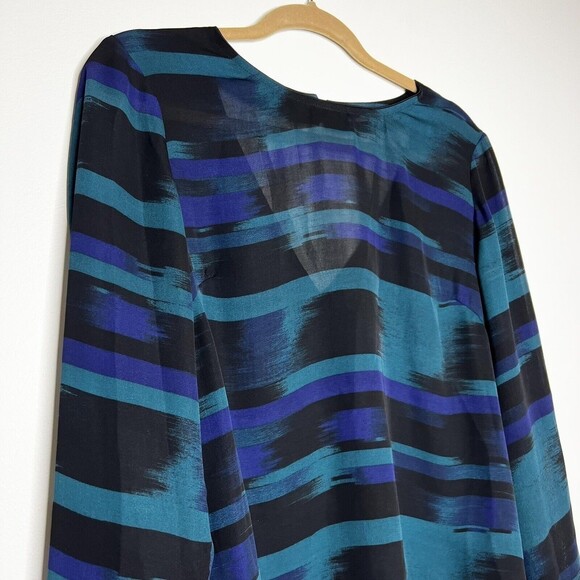 FRNCH Womens Top Semi-Sheer Blue Teal Black Sz L - Picture 2 of 10